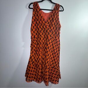 Cabi Playday Flip Dress Medium Reversible 4-in-1 Orange Floral Polka Dot